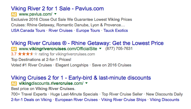 Google ads for Viking cruises