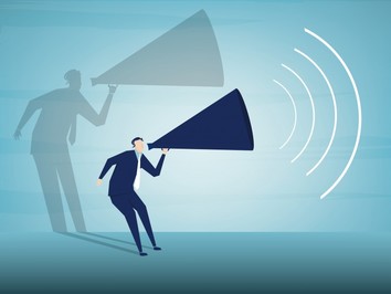 Graphic of business man shouting into megaphone