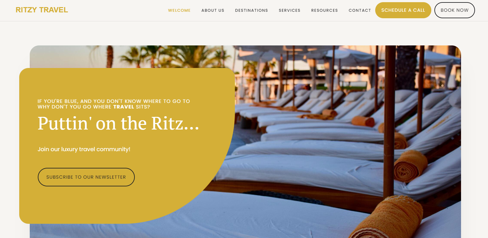 Ritzy travel home page image