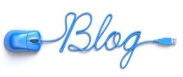Blog spelled out with a blue computer mouse cord
